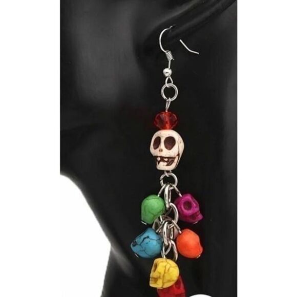 Real turquoise stones skeleton earrings super cute. - Picture 1 of 8
